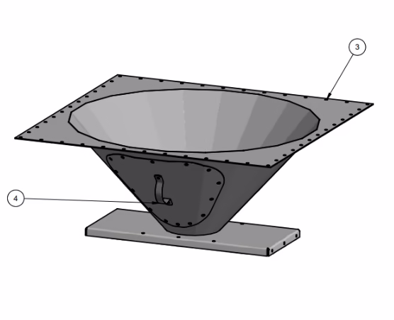 Transition from silo collar with 1 shutter, including inspection hatch